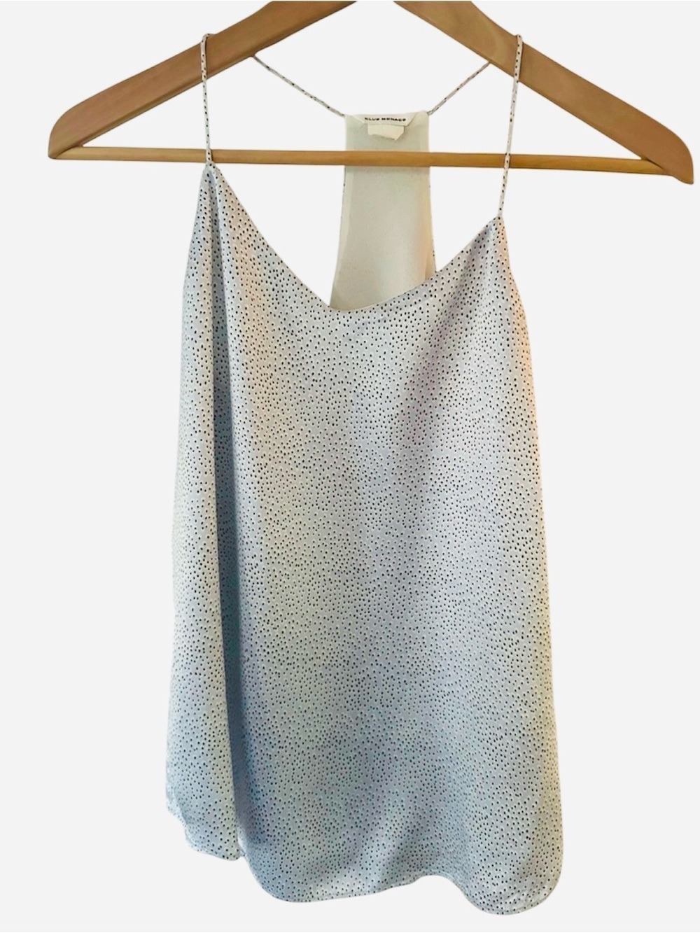 CLUB MONACO ICE BLUE 100% SILK LINED RACERBACK CAMI SMALL PRINT